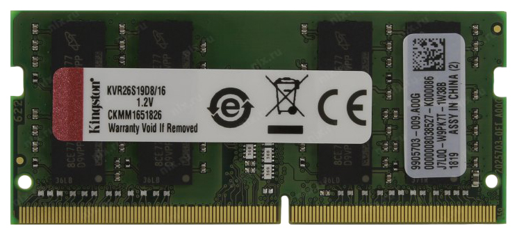 Оперативная память Kingston 16GB 2666MHz DDR4 Non-ECC CL19 SODIMM 2Rx8