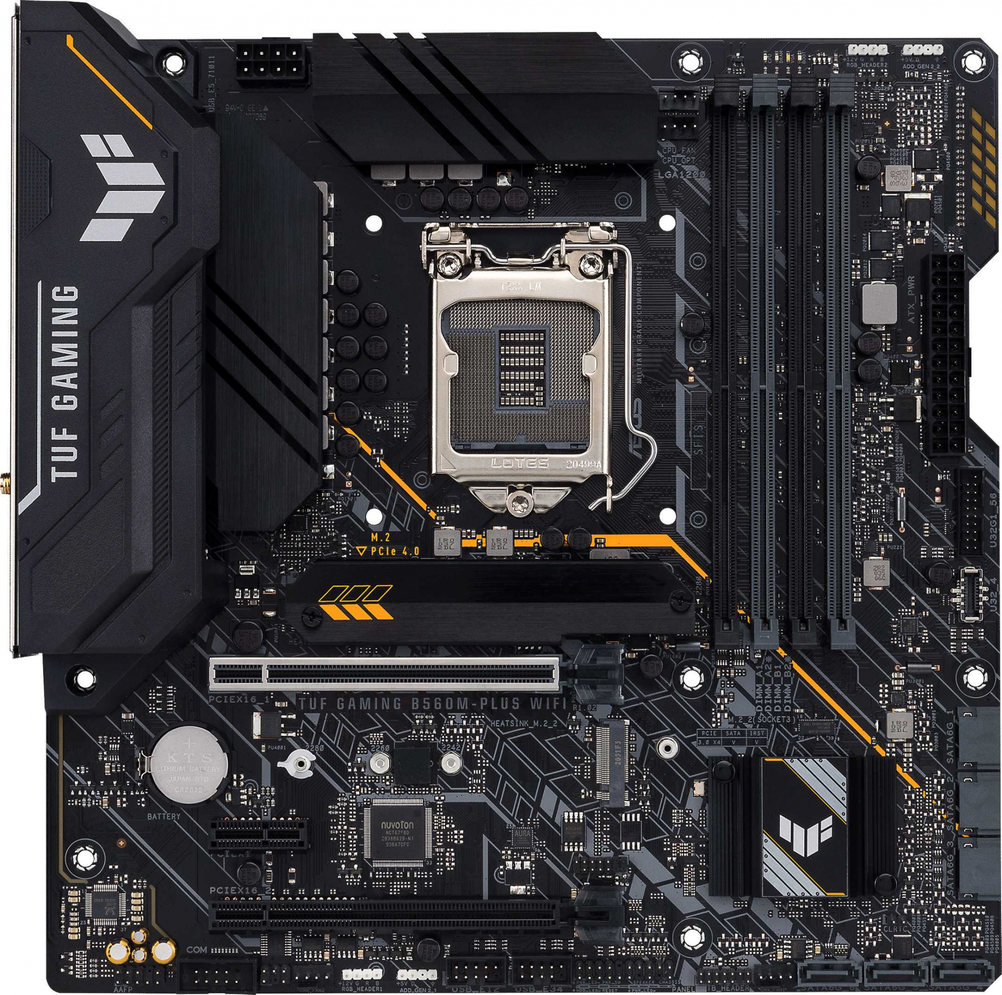 Asus TUF GAMING B560M-PLUS WIFI RTL {LGA1200, B560, 4*DDR4, DP+HDMI, CrossFireX, SATA3 + RAID, Audio, Gb LAN, USB 3.2*6, USB 2.0*6, COM*1 header (w/o cable), mATX}