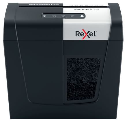 Шредер Rexel Secure MC3 EU черный (секр.P-5) фрагменты 3лист. 10лтр. скрепки скобы