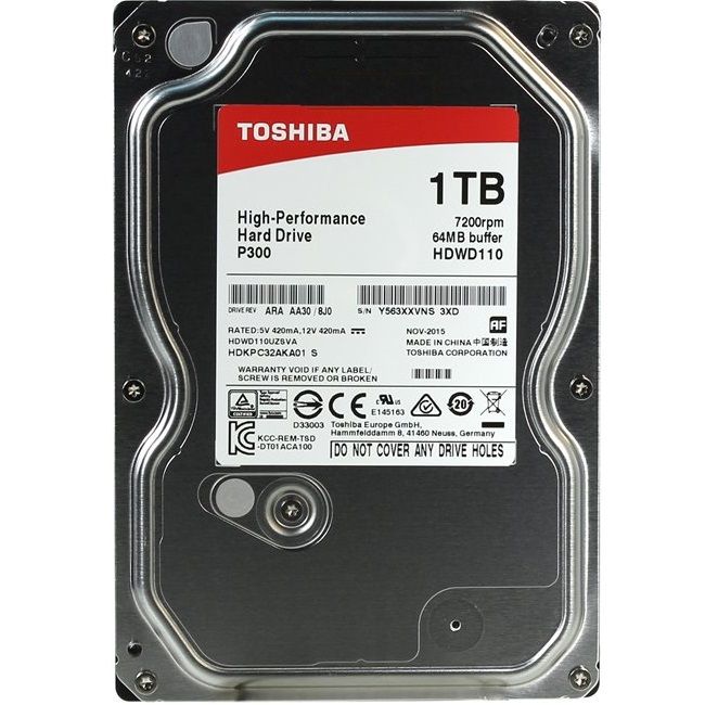 HDD 3.5" Toshiba 1.0Tb <HDWD110UZSVA> SATA3, 7200rpm, 64Mb (P300)