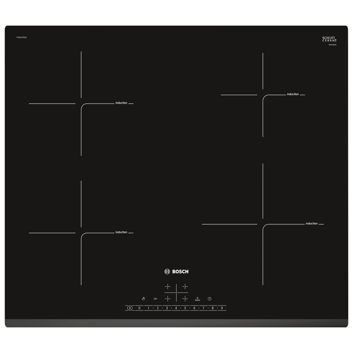 Индукционная варочная поверхность BOSCH PIE631FB1E [ст-керамика, конф.:4, инд.-4, черный]