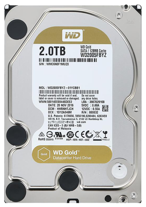 Жесткий диск WD Gold WD2005FBYZ, 2ТБ, HDD, SATA III, 3.5"
