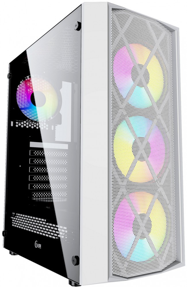 Корпус Powercase Rhombus X4 White, Tempered Glass, Mesh, 4x 120mm 5-color LED fan, белый, ATX