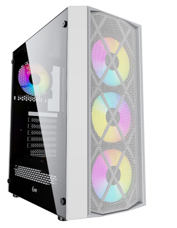 Корпус Powercase Rhombus X4 White, Tempered Glass, Mesh, 4x 120mm 5-color LED fan, белый, ATX