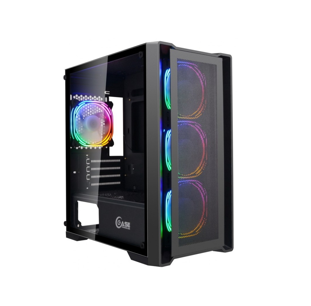Корпус Powercase Alisio Micro X4B, Tempered Glass, 4х 120mm 5-color fan, чёрный, mATX  (CAMIB-L4)