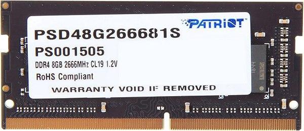 Оперативная память 8Gb DDR4 2666MHz Patriot SO-DIMM (PSD48G266681S)