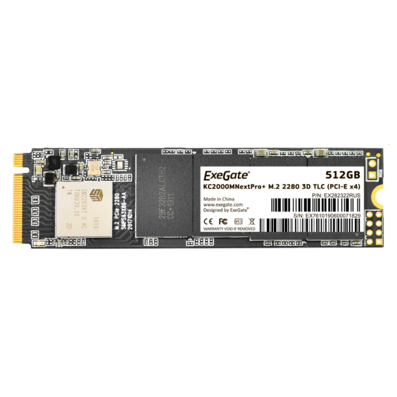 Твердотельный накопитель SSD M.2 2280 512Gb ExeGate NextPro+ KC2000TP512 [EX282322RUS] TLC 3D NAND (R1600/W1200MB/s)
