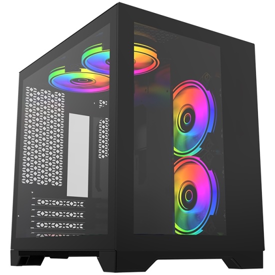 Корпус Powercase Vision Micro, Black, Tempered Glass, 4х 120mm 5-color fan, чёрный, mATX