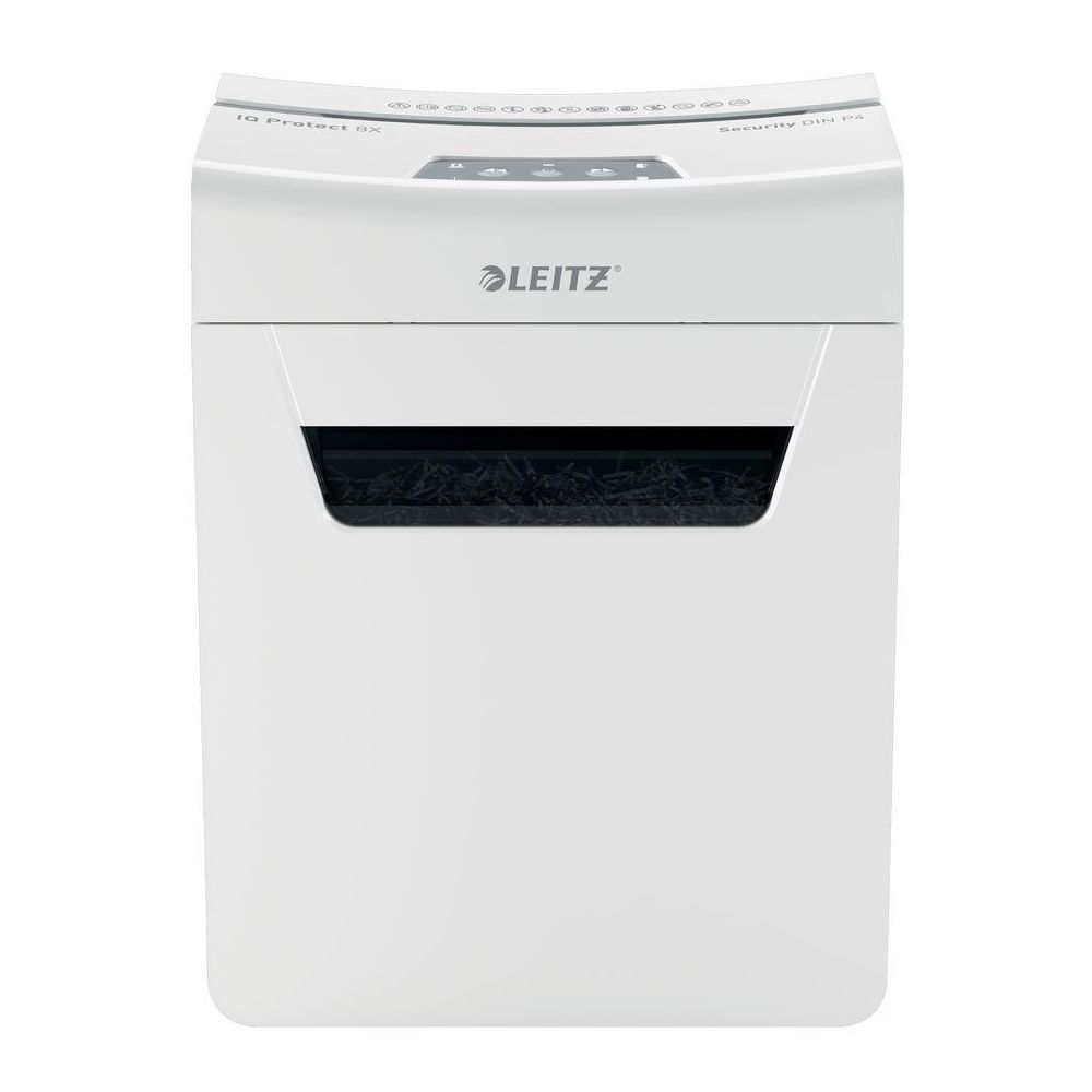 Шредер Leitz IQ Protect Premium 8X белый (секр.P-4) фрагменты 8лист. 14лтр. скрепки скобы