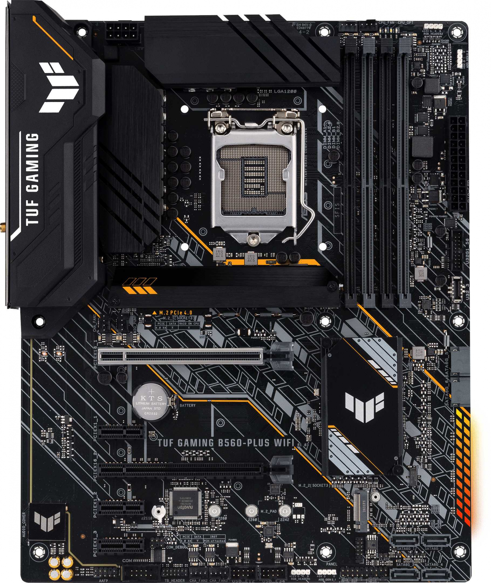 Материнская плата ASUS TUF GAMING B560-PLUS WIFI, LGA1200, B560, 4*DDR4, HDMI+DP, CrossFireX, SATA3 + RAID, Audio, Gb LAN, USB 3.2*8, USB 2.0*4, COM*1 header (w/o cable), ATX