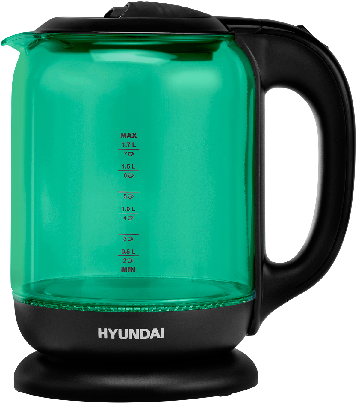 Чайник электрический Hyundai HYK-G2807 1.8л. 2200Вт бирюзовый/черный (корпус: стекло)