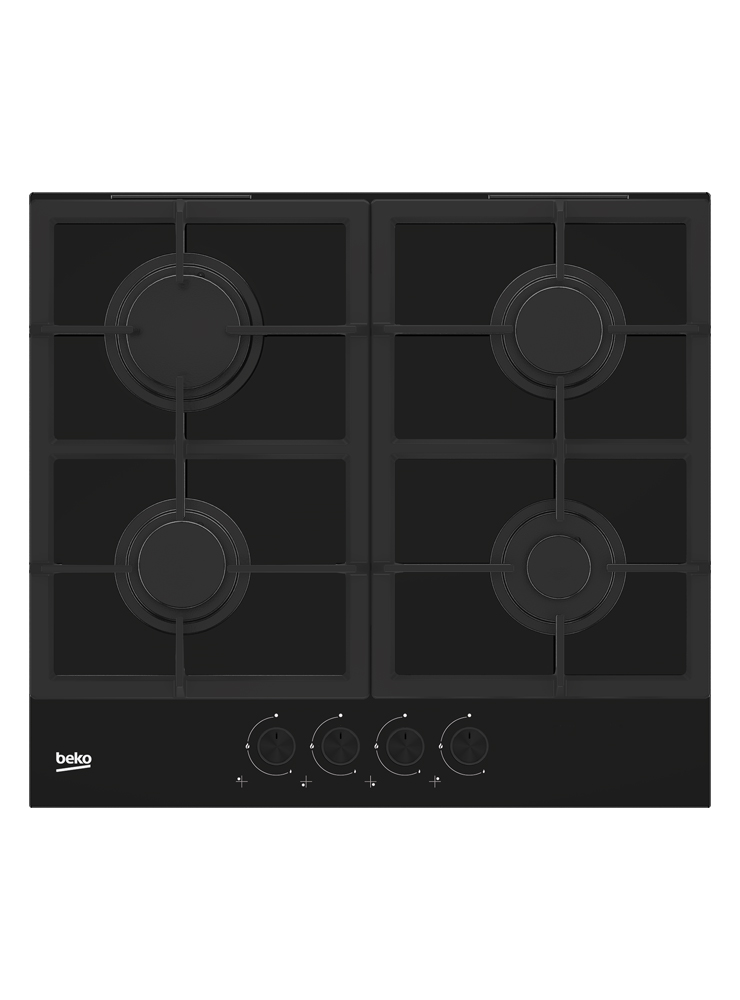 Газовая варочная поверхность Beko HILG 642C5 SB [закал. стекло, конф.-4 шт, эл-поджиг., газконт., реш.-чугун, черный]