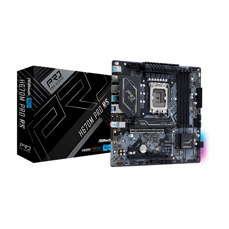 Плата ASRock LGA1700 H670 H670M PRO RS 4xDDR4 2xPCI-Ex16 DP/HDMI SATA3 2xM2 USB3.2 Gen2 Type-C mATX
