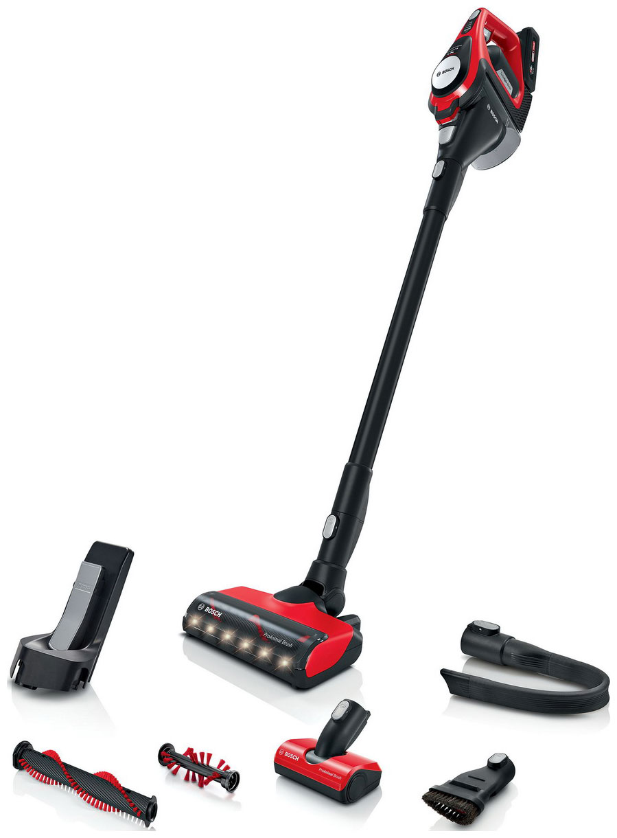 Пылесос вертикальный Bosch BBS8214PET [Li-Ion, до 65 мин, сухая, рег. мощности, HEPA, красный]