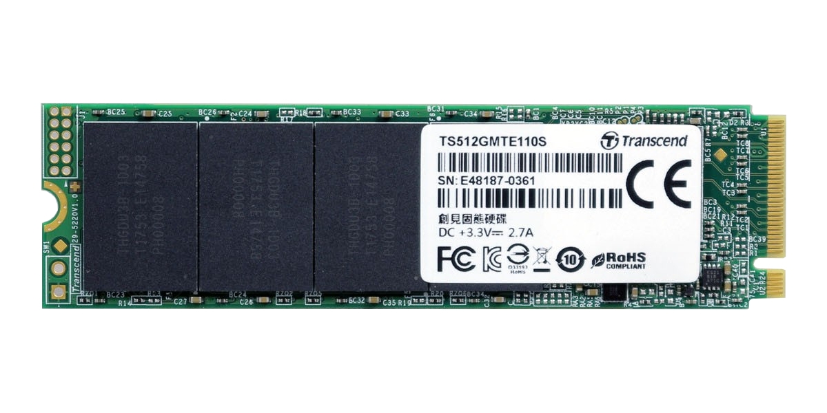 Твердотельный накопитель Transcend 512GB, M.2 2280,PCIe Gen3x4, 3D TLC, DRAM-less