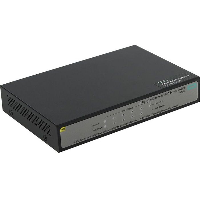 Сетевой коммутатор HPE 1420 5G PoE+ Switch( Unmanaged, 5*10/100/1000 Poe+ 32W, QoS, Fanless)