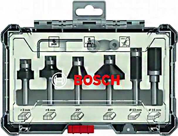 Набор фрез по дер. Bosch 2607017469 d(посад.)=8мм (фрезеры) (упак.:6шт)
