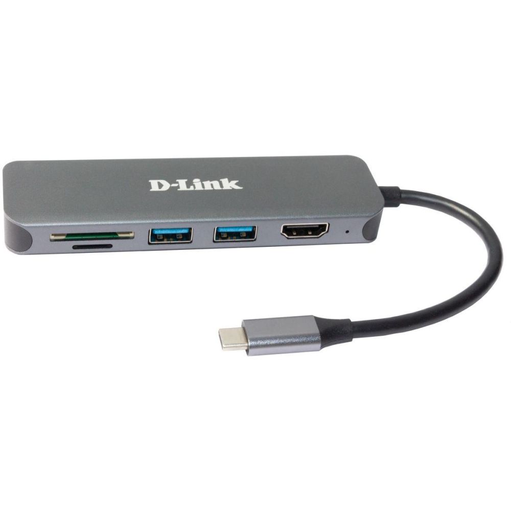 Концентратор USB D-Link USB-C Docking Station, 2xUSB3.0+USB-C/PD3.0+HDMI, SD/microSD Card Reader