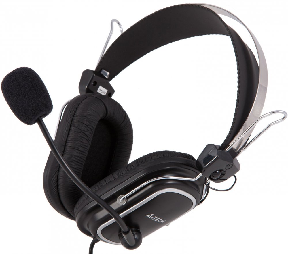 Наушники A4Tech HS-50 [охватывающие, закрытые, 20-22000 Гц, микр., рег. громкости, каб. 2м, разъем 2x3.5мм]