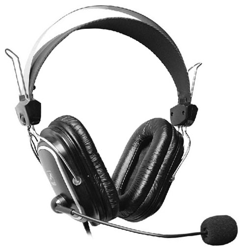 Наушники A4Tech HS-50 [охватывающие, закрытые, 20-22000 Гц, микр., рег. громкости, каб. 2м, разъем 2x3.5мм]