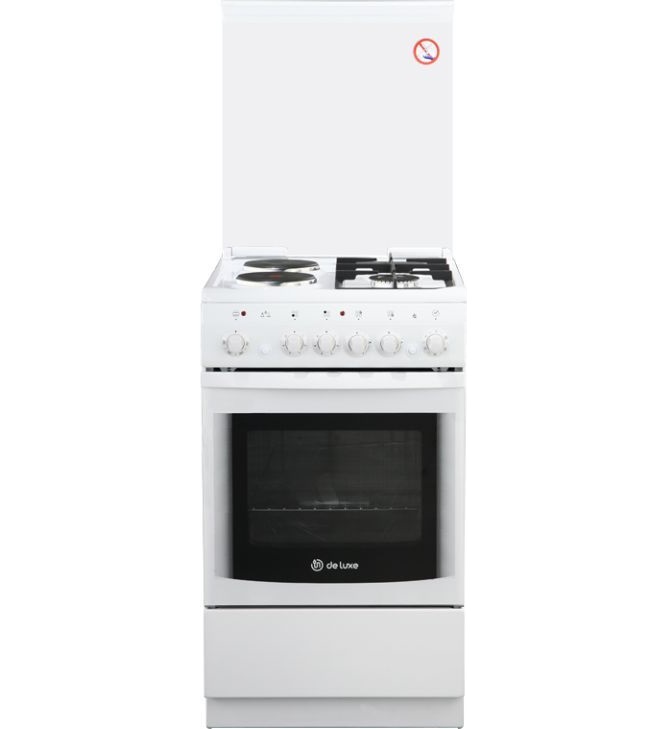 Плита Комбинированная De Luxe 506022.05гэ(кр) ЧР-030 белый (стеклянная крышка) реш.чугун