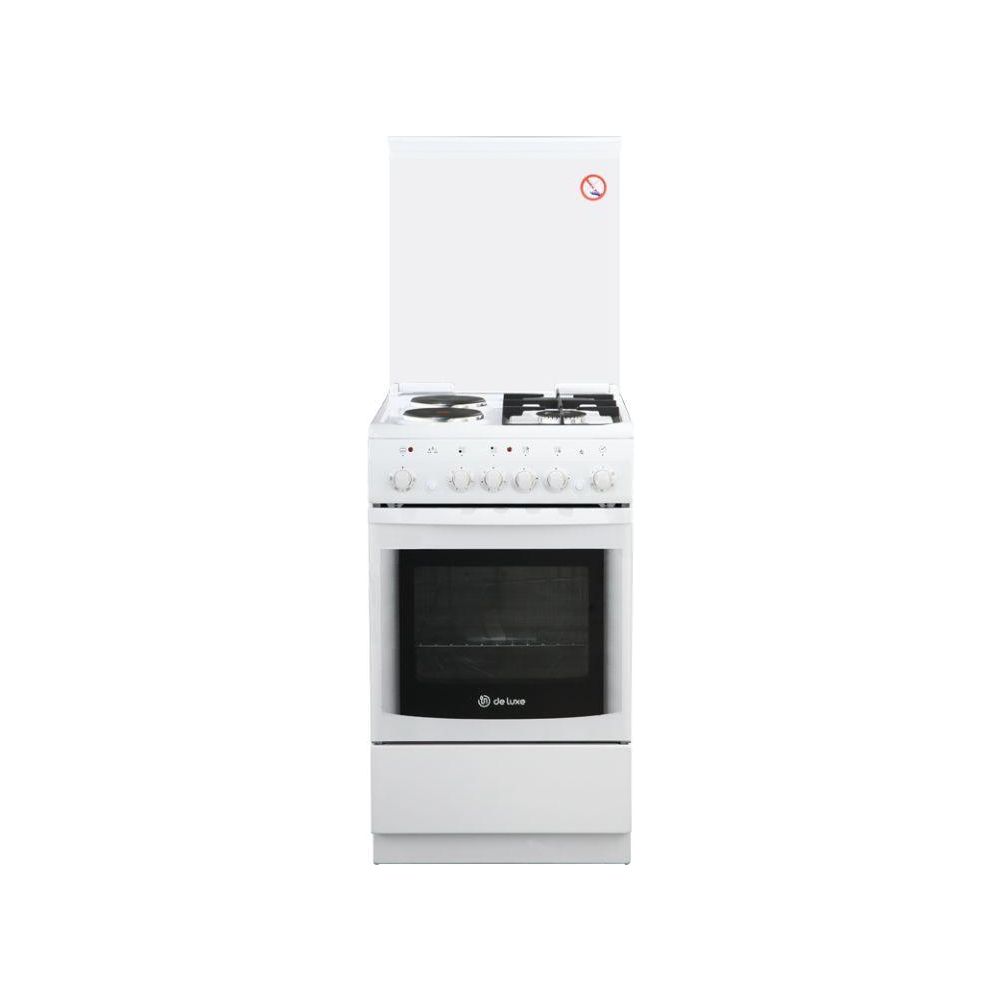 Плита Комбинированная De Luxe 506022.05гэ(кр) ЧР-030 белый (стеклянная крышка) реш.чугун