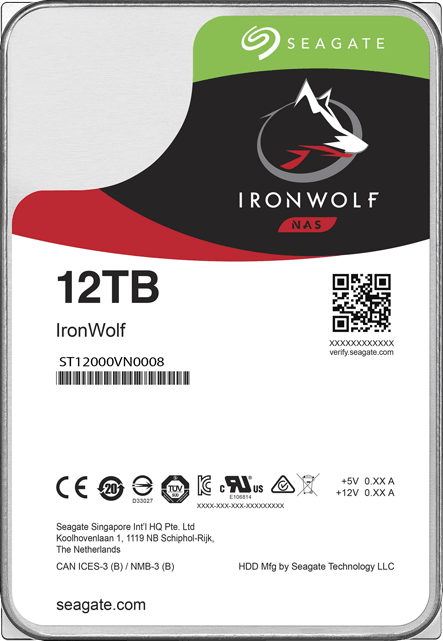 Жесткий диск HDD SATA Seagate 12000Gb (12Tb), ST12000VN0008, IronWolf, 7200 rpm, 256Mb buffer