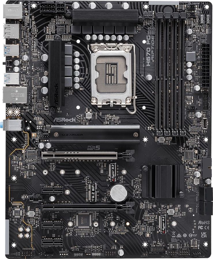 Материнская плата ASRock LGA1700 H670 H670 PG RIPTIDE 4xDDR4 2xPCI-Ex16 DP/HDMI SATA3 3xM2 USB3.2 Gen2 Type-C ATX