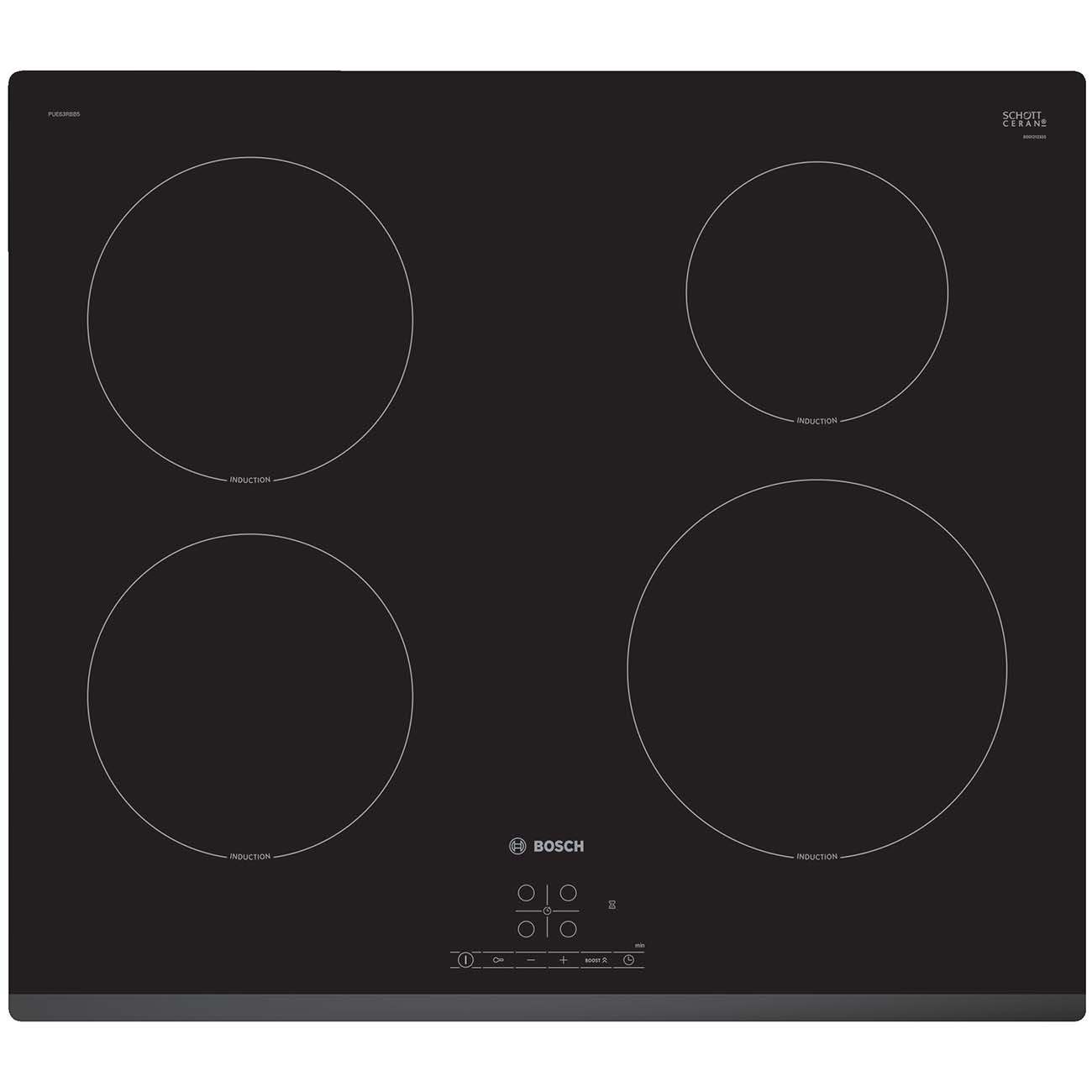 Индукционная варочная поверхность Bosch PUE63RBB5E [ст-керамика, конф.:4 шт, инд.-4, черный]