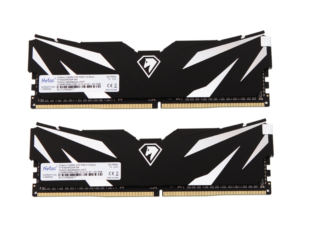 Оперативная память DDR 4 DIMM 8Gb, 3200Mhz, Netac Shadow II NTSWD4P32SP-08K C16 Black