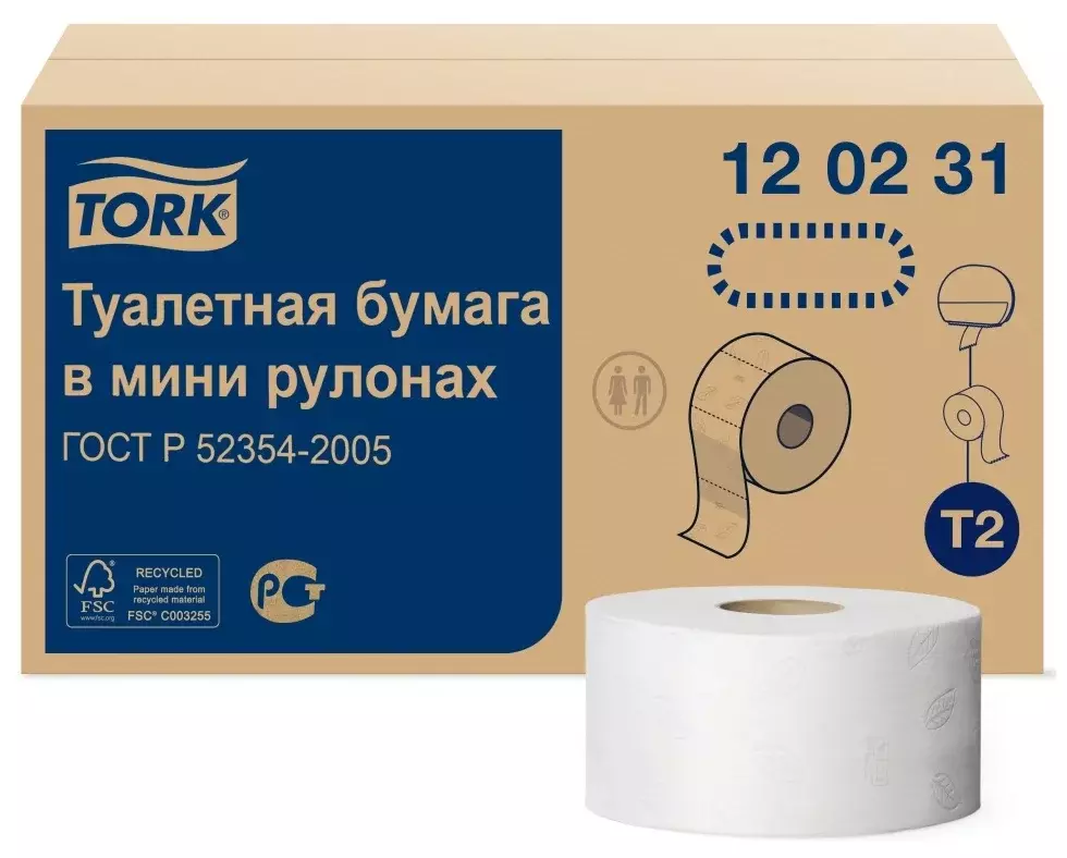 Бумага туалетная Tork профессиональная Advanced 2-хслойная 170м белый (уп.:12рул) (120231)