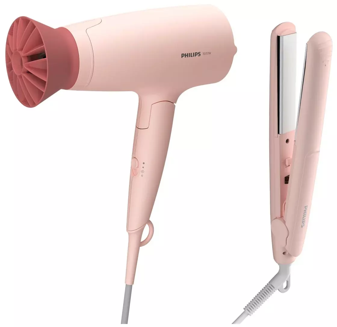 Прибор для укладки волос Philips набор фен + выпрямитель. Цвет розовый
