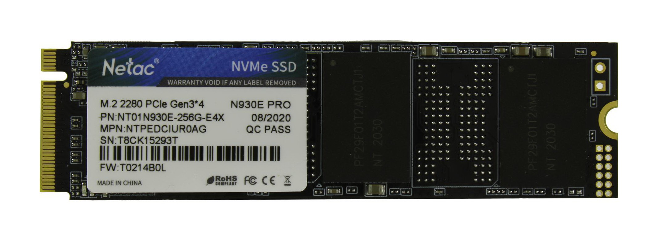 Накопитель SSD Netac PCI-E 3.0 256Gb NT01N930E-256G-E4X N930E Pro M.2 2280
