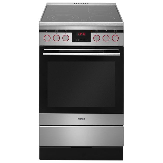 Электрическая плита Hansa FCCX58225 [50 см, стеклокерамика, конфорок - 4, 66 л, гриль, конвекция, ящик, дисплей, серебристый]