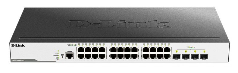 D-Link DGS-3000-28X/B1A Управляемый коммутатор 2 уровня с 24 портами 10/100/1000Base-T и 4 портами 10GBase-X SFP+