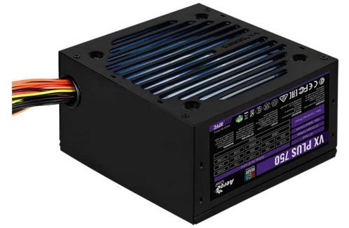 Блок питания Aerocool 750W Retail VX PLUS 750 RGB , подсветка, ATXv2.3 Haswell, fan 12cm, 500mm cable, power cord, PCIe 6+2P x2, SATA x6, PATA x3, FDD