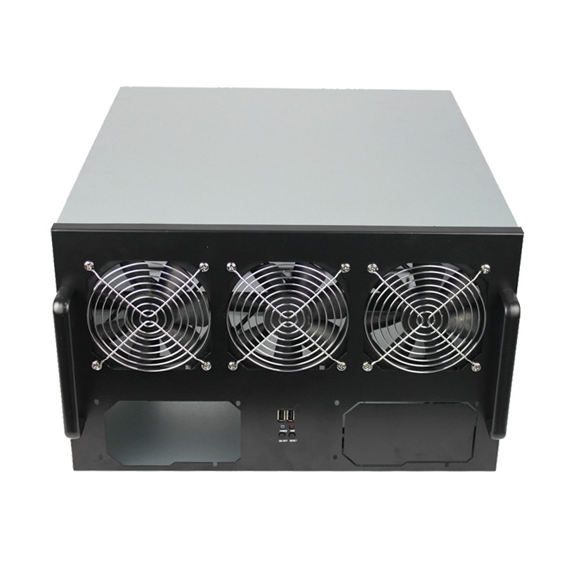 Корпус для майнинга ExeGate Pro 6-470 <без БП, 2*USB, 3*fan 120мм, места под: 6 видеокарт, 2 БП>