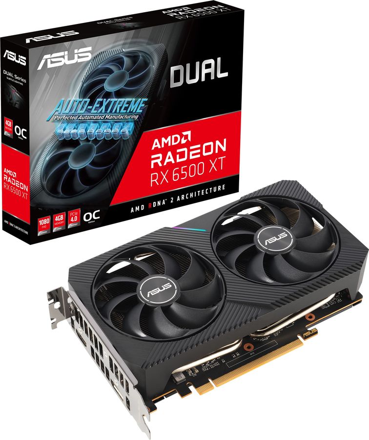 Видеокарта ASUS DUAL-RX6500XT-O4G//RX6500XT HDMI DP 4G D6; 90YV0HA1-M0NA00
