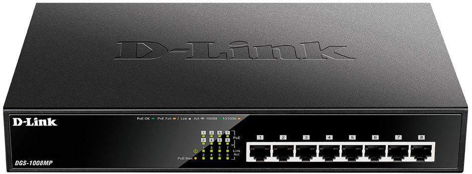 Коммутатор D-Link DGS-1008MP/B1A 8G 8PoE 125W неуправляемый