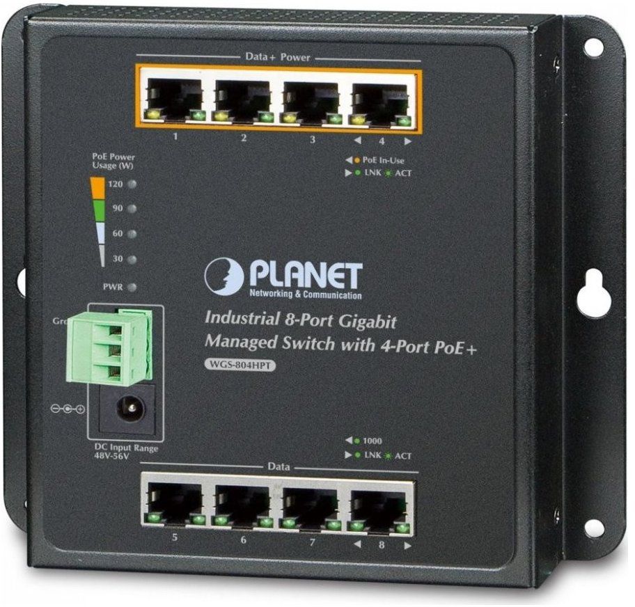 WGS-804HPT индустриальный коммутатор IP30, IPv6/IPv4, 8-Port 1000TP