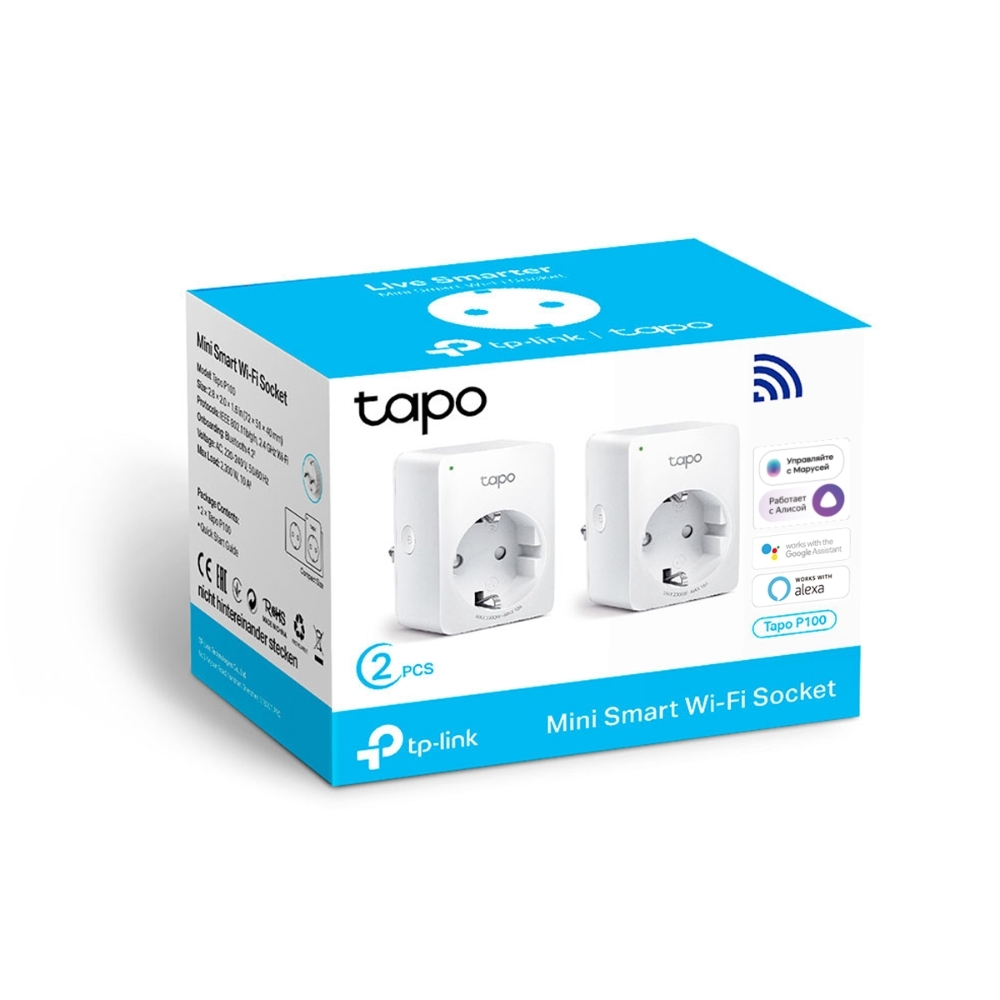Умная розетка Mini Smart 2.4 GHz Wi-Fi Socket, 2 units, 220-240 V, Max Load 10 A, Bluetooth 4.2 (onboarding only)