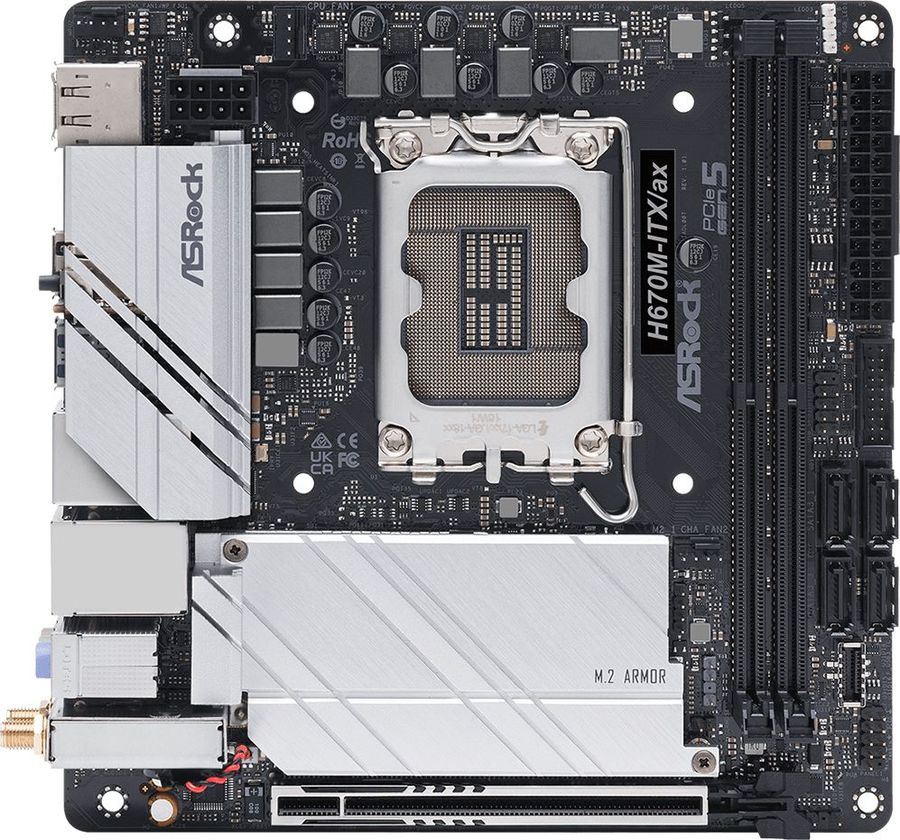 Плата ASRock LGA1700 H670 H670M-ITX/AX 2xDDR4 PCI-Ex16 DP/HDMI SATA3 2xM2 USB3.2 Gen2x2 Type-C WIFI Mini-ITX