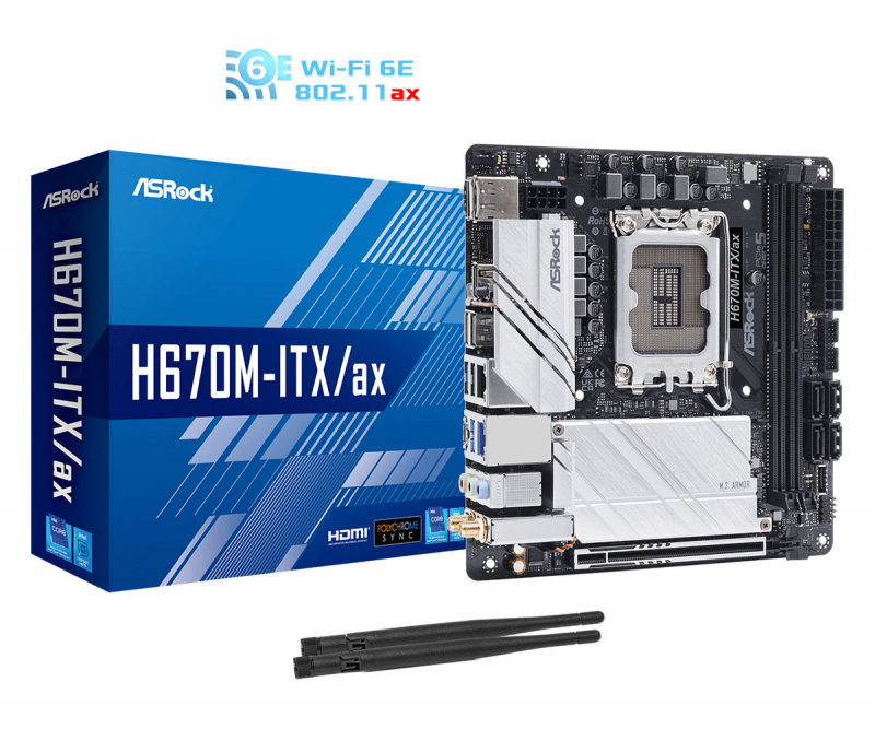 Плата ASRock LGA1700 H670 H670M-ITX/AX 2xDDR4 PCI-Ex16 DP/HDMI SATA3 2xM2 USB3.2 Gen2x2 Type-C WIFI Mini-ITX