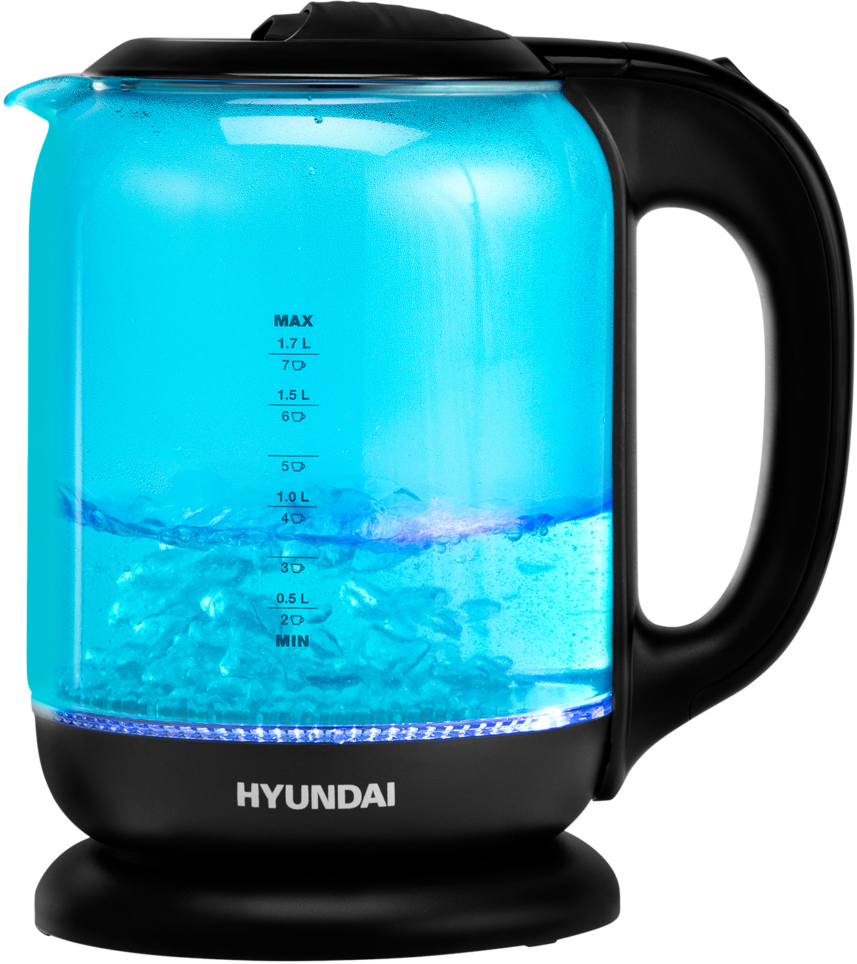 Чайник электрический Hyundai HYK-G2806 1.8л. 2200Вт голубой/черный (корпус: стекло)