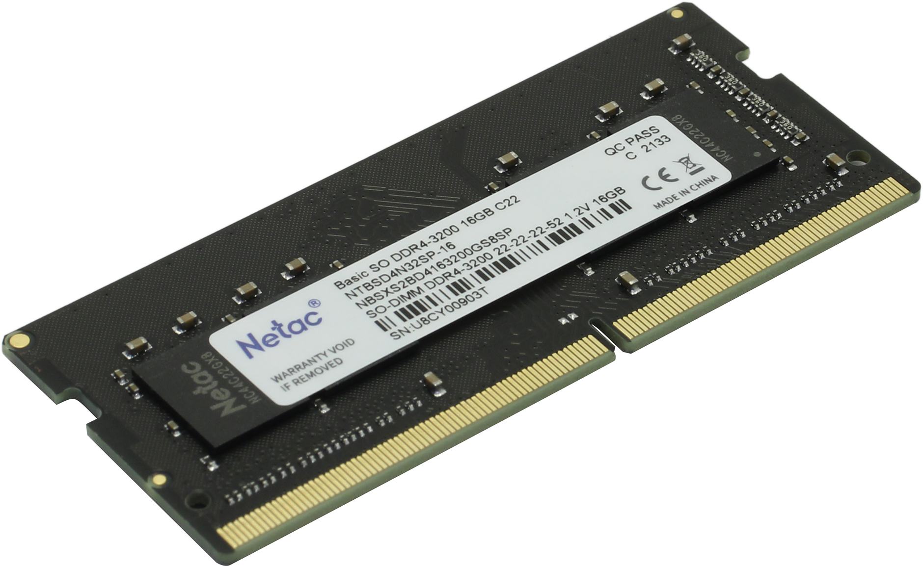Память DDR4 16Gb 3200MHz Netac NTBSD4N32SP-16 Basic RTL PC4-25600 CL22 SO-DIMM 260-pin 1.2В