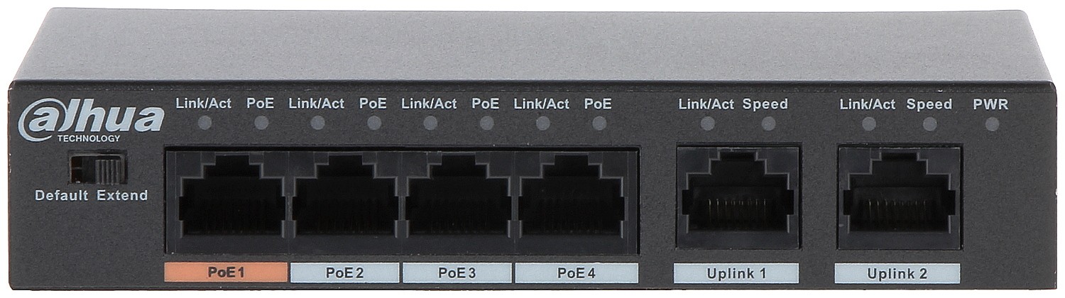 Коммутатор Dahua DH-PFS3006-4GT-60 4x100Mb 3PoE+ 60W неуправляемый