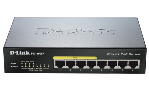 Коммутатор POE D-link DGS- 1008Р Блок питания 220В 2А встроенный. Тип передачи данных- Ethernet