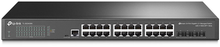 TP-Link TL-SG3428X JetStream 24-портовый гигабитный управляемый коммутатор уровня 2+ с 4 SFP+ слотами 10GE