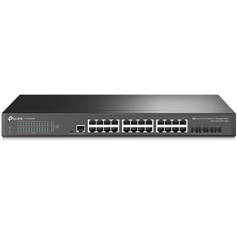 TP-Link TL-SG3428X JetStream 24-портовый гигабитный управляемый коммутатор уровня 2+ с 4 SFP+ слотами 10GE