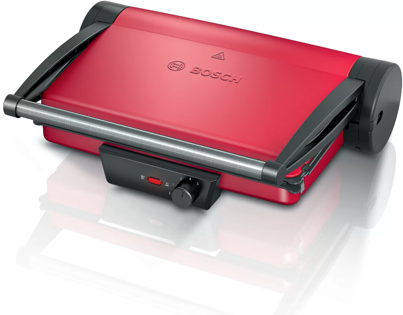 Гриль BOSCH TCG4104 [2000 Вт, антипригарное покрытие, сменные панели, красный, черный]